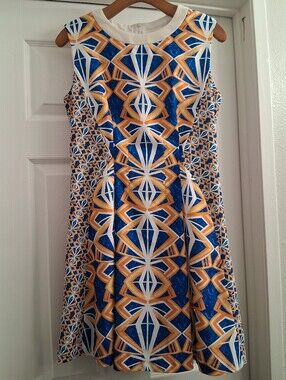 Blue And Orange Printed Mini Dress Small